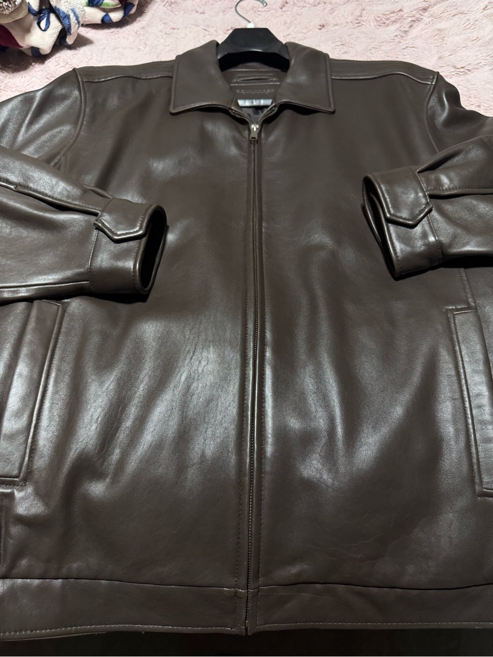 Men's Brown Leather Zip-Front Jacket 3XL